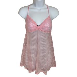 VICTORIA’S SECRET Pink Striped Sheer Babydoll Night Gown Sz L